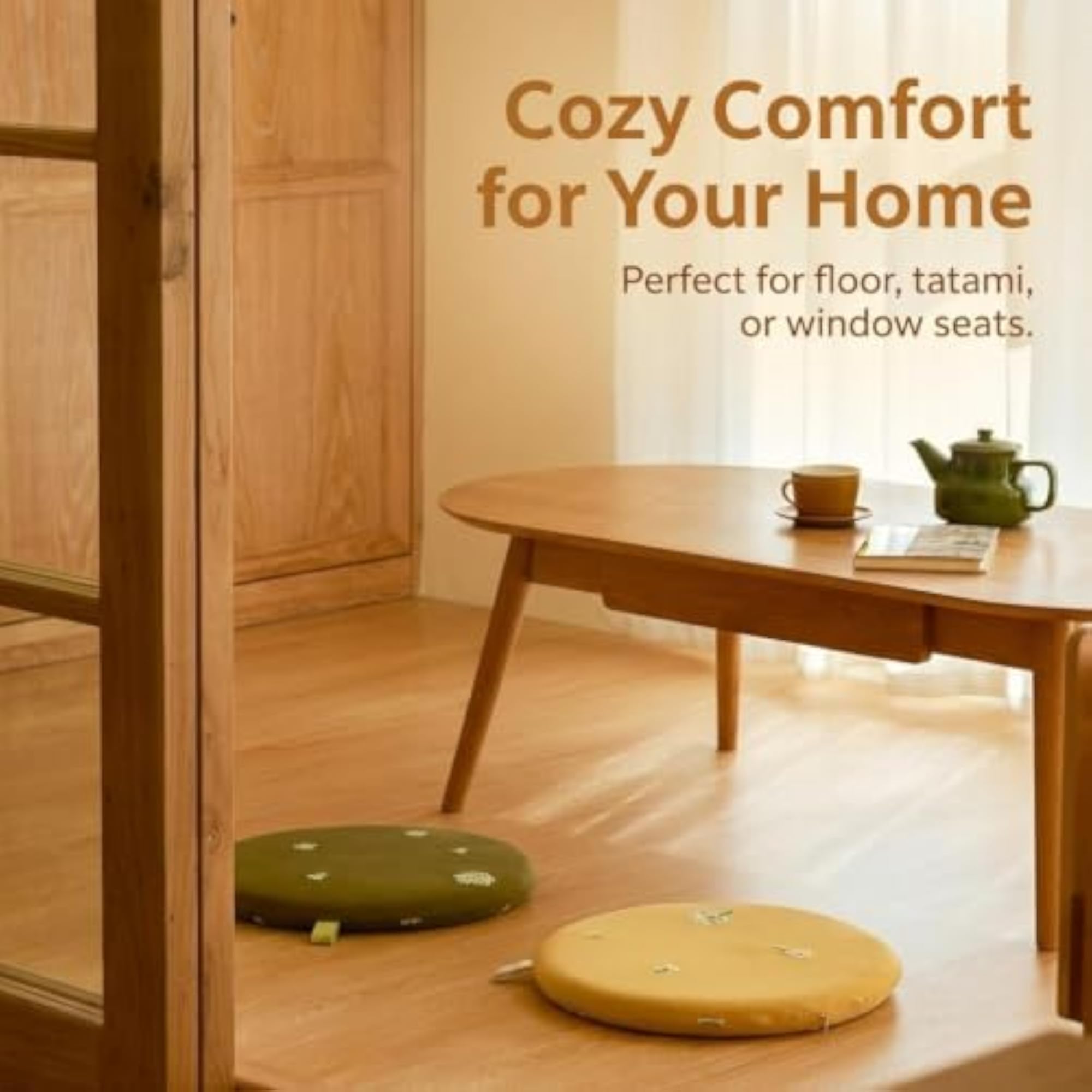 Round Corduroy Floor Cushion, Memory Soft Design
